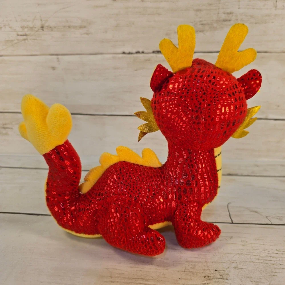 Chinese Zodiac Plush Set Red Sequin Dragon and Orange Floral‎ Elephant Decor